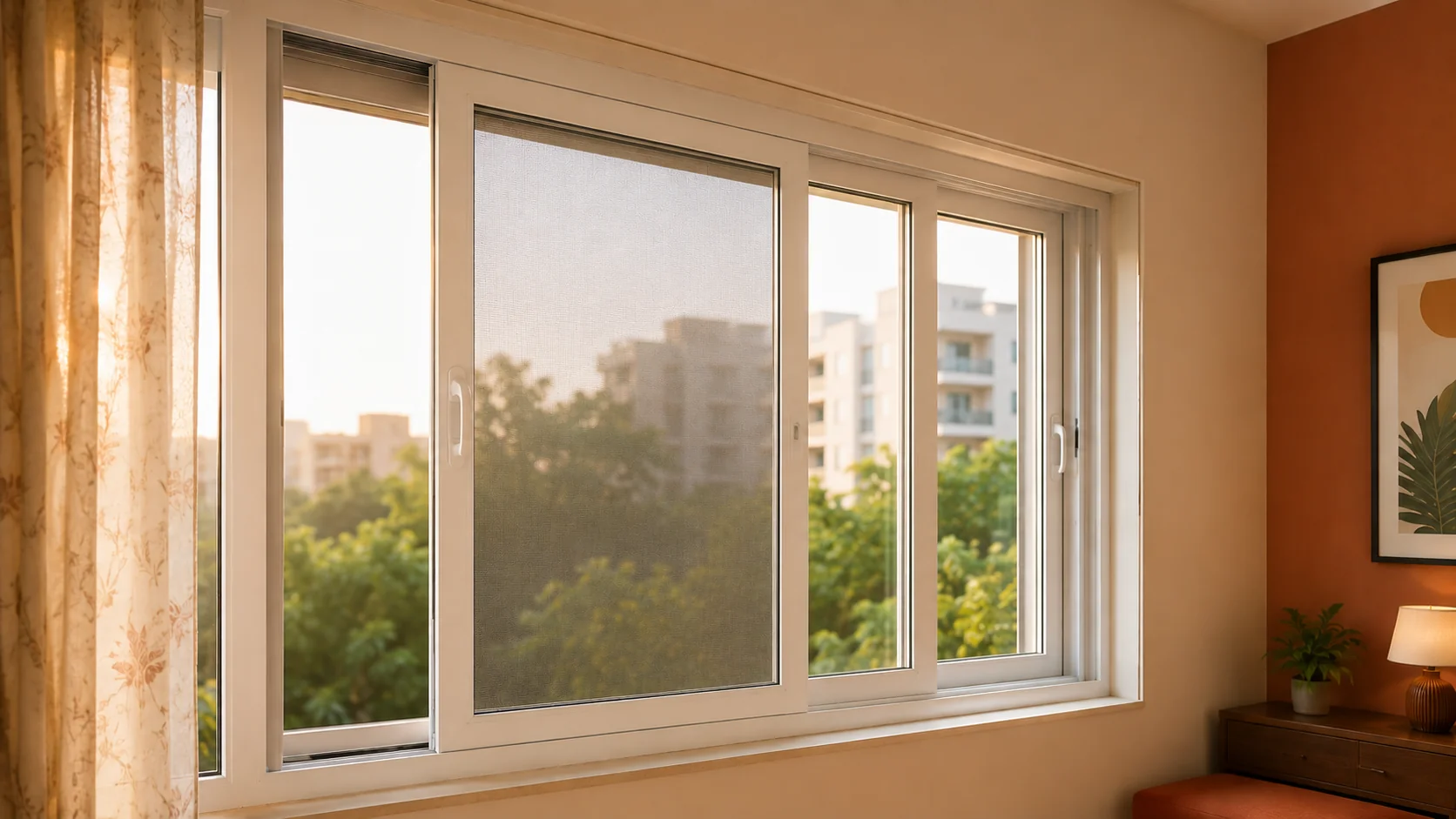 Retrofit mosquito mesh sash added to an existing uPVC sliding window — Mason uPVC